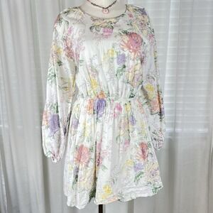 HM Dress Womens Small Floral Mini Cottage Purple Open Back Flowy Bohemian